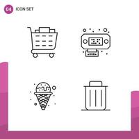 Set of 4 Modern UI Icons Symbols Signs for buy waffle connection cream garbage Editable Vector Design Elements