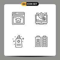 Modern Set of 4 Filledline Flat Colors and symbols such as seo sun cream home page online park Editable Vector Design Elements