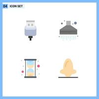 conjunto de pictogramas de 4 iconos planos simples de cable reloj usb cocina biología elementos de diseño vectorial editables vector