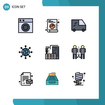 Stock Vector Icon Pack of 9 Line Signs and Symbols for fabrication architecture van web world Editable Vector Design Elements
