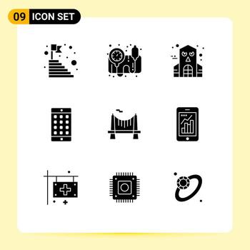 9 User Interface Solid Glyph Pack of modern Signs and Symbols of river bridge halloween password mobile Editable Vector Design Elements