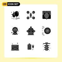 9 Thematic Vector Solid Glyphs and Editable Symbols of party map setting location network Editable Vector Design Elements