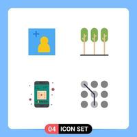 Set of 4 Vector Flat Icons on Grid for camera mobile video nature trees code Editable Vector Design Elements