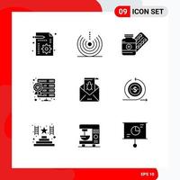 Set of 9 Modern UI Icons Symbols Signs for web hosting server wifi database drugs Editable Vector Design Elements