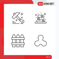 4 User Interface Line Pack of modern Signs and Symbols of construction wood spa fence blockchain Editable Vector Design Elements