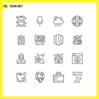 Set of 16 Modern UI Icons Symbols Signs for progress coach cloud clipboard equipment Editable Vector Design Elements