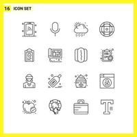 Set of 16 Modern UI Icons Symbols Signs for progress coach cloud clipboard equipment Editable Vector Design Elements