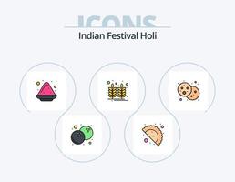 Holi Line Filled Icon Pack 5 Icon Design. celebration. water. balloon. rupee. indian vector
