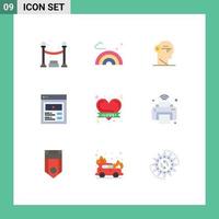 Modern Set of 9 Flat Colors Pictograph of hearts web key user interface custom content Editable Vector Design Elements