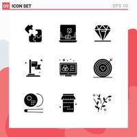 Editable Vector Line Pack of 9 Simple Solid Glyphs of control adjustment jewelry creative business Editable Vector Design Elements