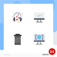 Group of 4 Modern Flat Icons Set for hearts pc mic monitor diet Editable Vector Design Elements