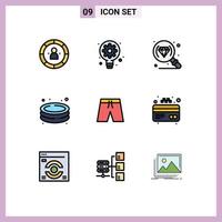 Pictogram Set of 9 Simple Filledline Flat Colors of clothing garden gear park pool Editable Vector Design Elements