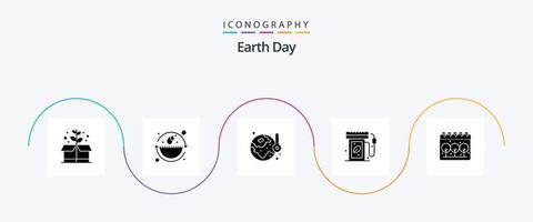 Earth Day Glyph 5 Icon Pack Including calender. gas station. ecology. energy. earth day vector