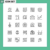 Mobile Interface Line Set of 25 Pictograms of storage protection game gdpr ok Editable Vector Design Elements