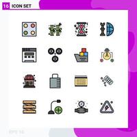 16 Thematic Vector Flat Color Filled Lines and Editable Symbols of website plan donation piece global Editable Creative Vector Design Elements