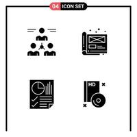 Pack of 4 creative Solid Glyphs of connect file team creative data Editable Vector Design Elements