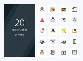 20 icono de color plano de impresión 3d para presentación vector