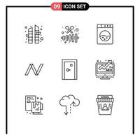 Set of 9 Modern UI Icons Symbols Signs for analysis exit washing door aperture Editable Vector Design Elements