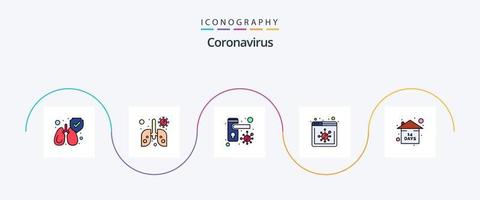 paquete de iconos de 5 planos llenos de línea de coronavirus que incluye cuarentena. riesgo. bloqueado Noticias vector