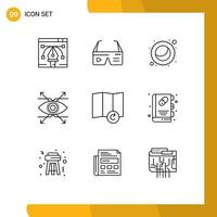 User Interface Pack of 9 Basic Outlines of refresh vision google look business Editable Vector Design Elements