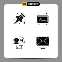 Modern Set of 4 Solid Glyphs Pictograph of marker security frame personal data protection mail Editable Vector Design Elements