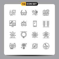 Mobile Interface Outline Set of 16 Pictograms of navigate map stereo city usb Editable Vector Design Elements