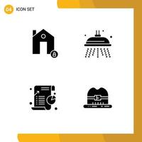 Set of 4 Commercial Solid Glyphs pack for buildings chart lock park pie Editable Vector Design Elements