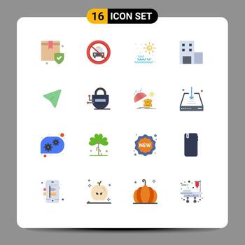 16 User Interface Flat Color Pack of modern Signs and Symbols of pin university slash school sunset Editable Pack of Creative Vector Design Elements