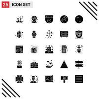 Group of 25 Solid Glyphs Signs and Symbols for chinese square cam sound dj Editable Vector Design Elements