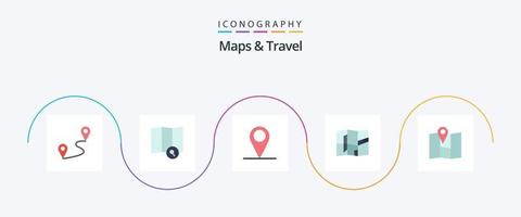 Mapas y paquete de iconos de 5 planos de viaje que incluye. clavo. clavo. localización vector
