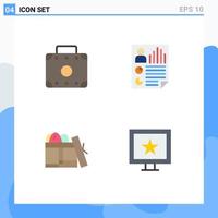 Set of 4 Modern UI Icons Symbols Signs for briefcase box data report day Editable Vector Design Elements