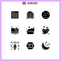 Modern Set of 9 Solid Glyphs Pictograph of notification alert train social network Editable Vector Design Elements