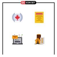 Editable Vector Line Pack of 4 Simple Flat Icons of flag message book computer building Editable Vector Design Elements