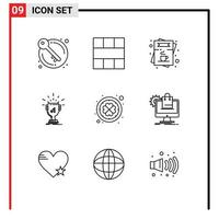 Universal Icon Symbols Group of 9 Modern Outlines of prize trophy workspace award menu Editable Vector Design Elements