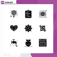 Group of 9 Solid Glyphs Signs and Symbols for like heart checklist umbrella return Editable Vector Design Elements