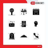 Universal Icon Symbols Group of 9 Modern Solid Glyphs of cutting message calendar mail product Editable Vector Design Elements