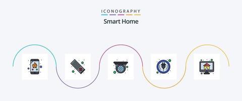 paquete de 5 iconos planos llenos de línea de hogar inteligente que incluye monitor. casa. circuito cerrado de televisión computadora. inteligente vector