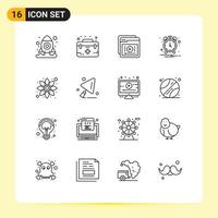 Pack of 16 creative Outlines of chamomile clock tutorials alarm learning Editable Vector Design Elements