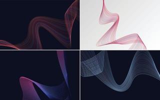 Set of 4 geometric wave pattern background Abstract waving line vector