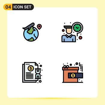 Set of 4 Modern UI Icons Symbols Signs for world hold job time notification Editable Vector Design Elements