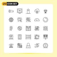 Line Pack of 25 Universal Symbols of diamound development delicious develop cloud Editable Vector Design Elements