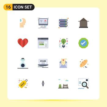 paquete de interfaz de usuario de 16 colores planos básicos de construcción de viviendas servidor de monitor servidor en la nube paquete editable de elementos creativos de diseño de vectores