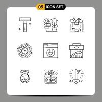 Modern Set of 9 Outlines and symbols such as web productivity delivery processing efficiency Editable Vector Design Elements