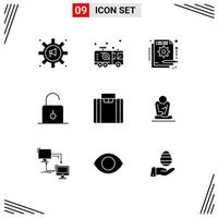 Set of 9 Modern UI Icons Symbols Signs for safety lock firefighter information funding Editable Vector Design Elements