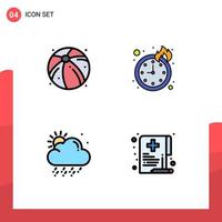 Pack of 4 creative Filledline Flat Colors of ball care deadline cloud hospital Editable Vector Design Elements