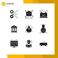 9 Universal Solid Glyphs Set for Web and Mobile Applications money bank sports electric energy Editable Vector Design Elements