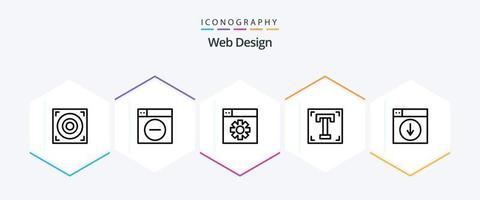 paquete de iconos de 25 líneas de diseño web que incluye descarga. web. diseño. texto. camino vector