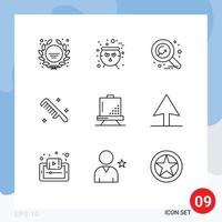 Pack of 9 Modern Outlines Signs and Symbols for Web Print Media such as coding clean economy cosmetic brush Editable Vector Design Elements