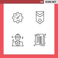Stock Vector Icon Pack of 4 Line Signs and Symbols for gear building badge rank construction Editable Vector Design Elements