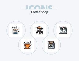 línea de cafetería llena de icono paquete 5 diseño de icono. café. grano de café. panecillo dulce. café. frijol vector